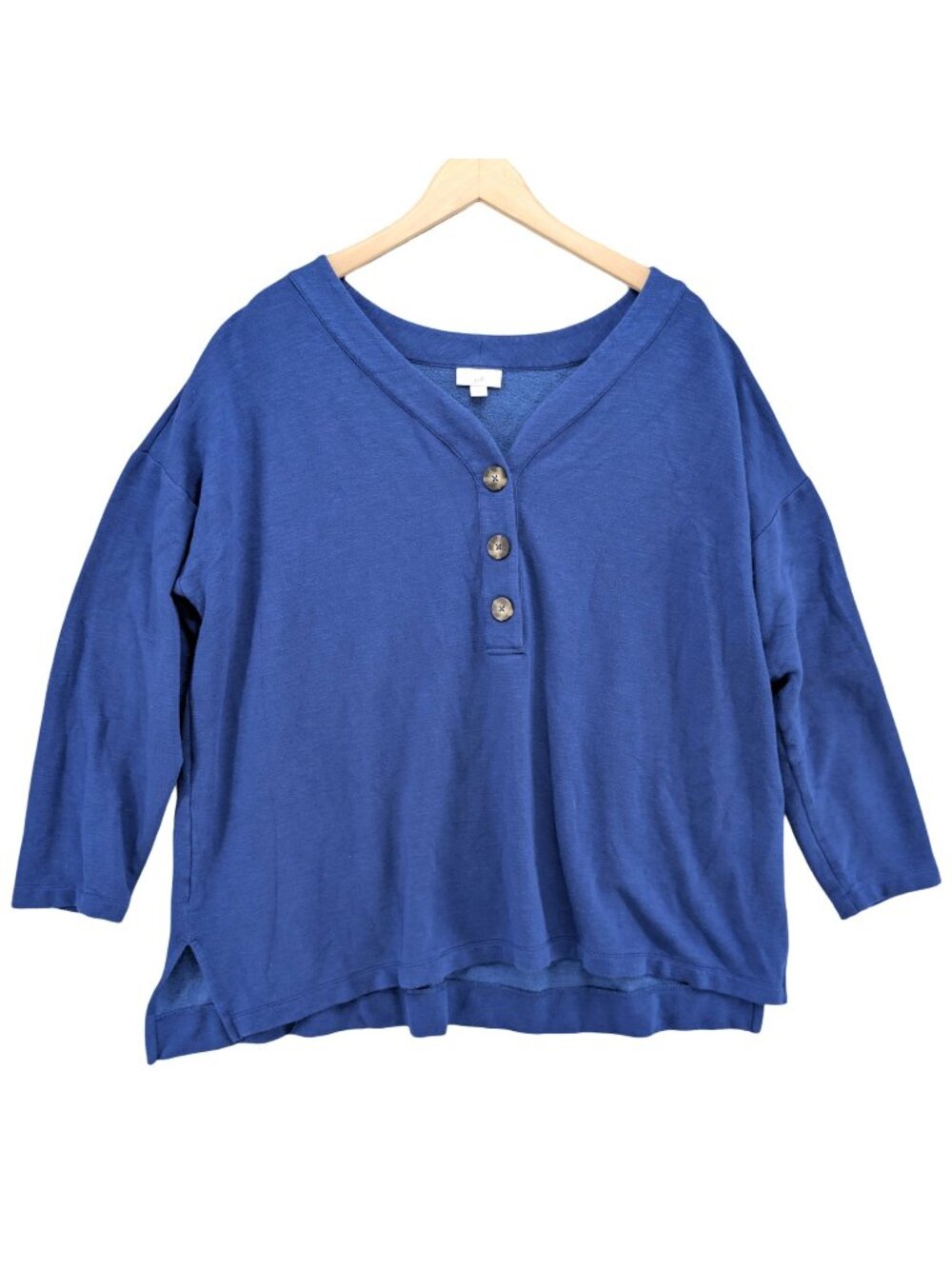 J Jill Henley Sweater Top Womens Cobalt Blue Long Sleeve Drop Shoulder Size XL